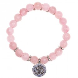 Mala /bracelet en quartz rose élastique avec Om
