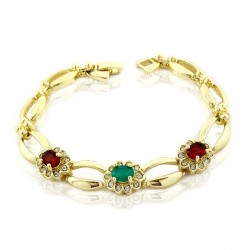 Bracelet pour femme - Style Oriental - Fleurs serti de diamants cz rouge,vert